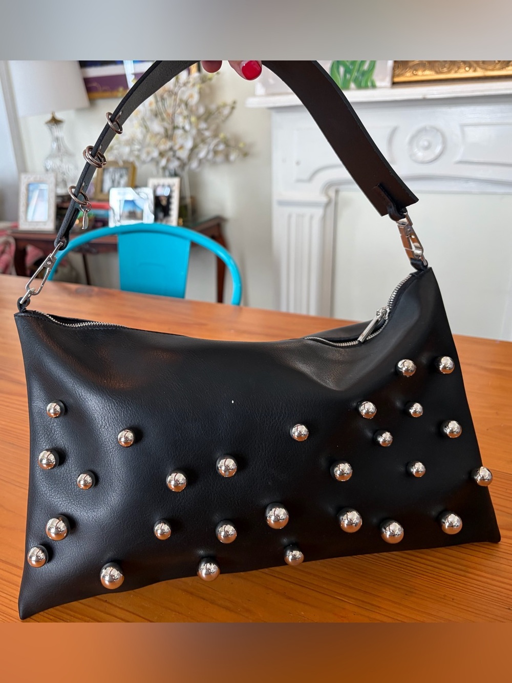 Black Studded Shoulder Bag - Contemporary Women's Bag
